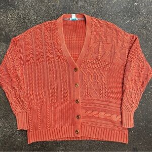 Sundance Knit Button Up Cardigan Cable Knit Orange Women’s m Pockets Heavy
